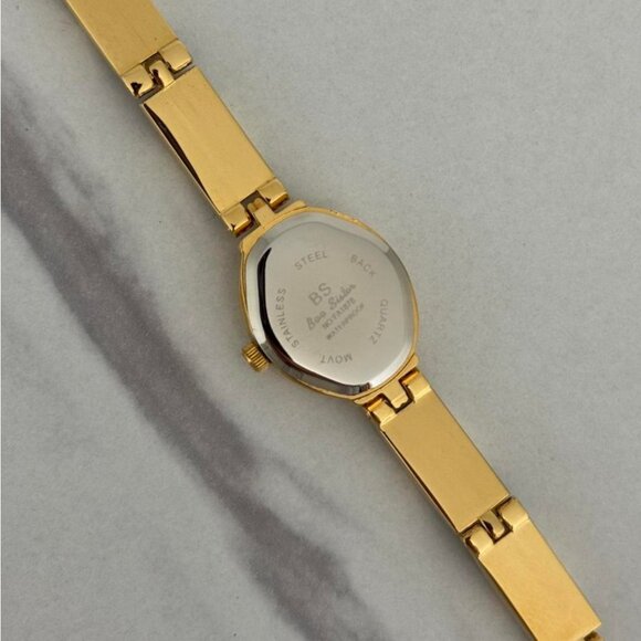 Sku‎ : 0451 cute gold mini watch bracelet with brown Inserts with marble pattern main image 6